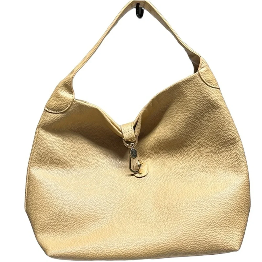 Beige Slouchy Hobo Tote Shoulder Bag Neutral Faux Leather Minimalist Purse